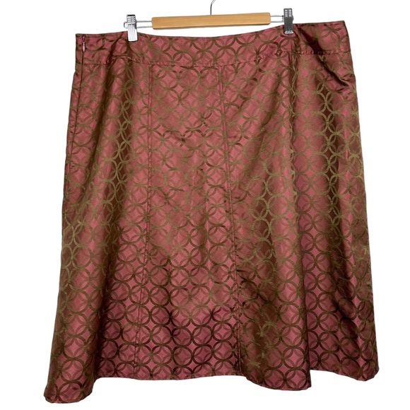I.E. Woman Vintage Earthy Muted Satin Metallic Geometric A Line Circle Skirt 20W - Picture 2 of 8